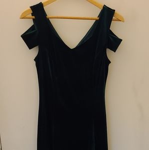 Small Green Velvet Cold Shoulder Skater Dress
